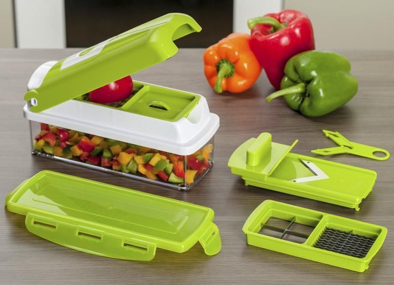 Multifunctional 12-in-1 Nicer Dicer, Vegetable Chopper, and Drain Basket Set