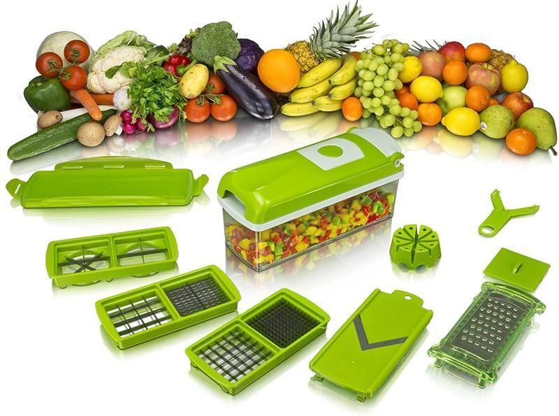 Multifunctional 12-in-1 Nicer Dicer, Vegetable Chopper, and Drain Basket Set